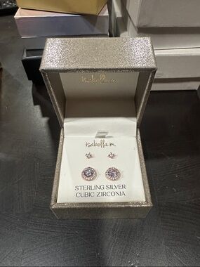 Isabella M Sterling Silver rose gold Cubic Zirconia Stud Earrings - Two Pair Set